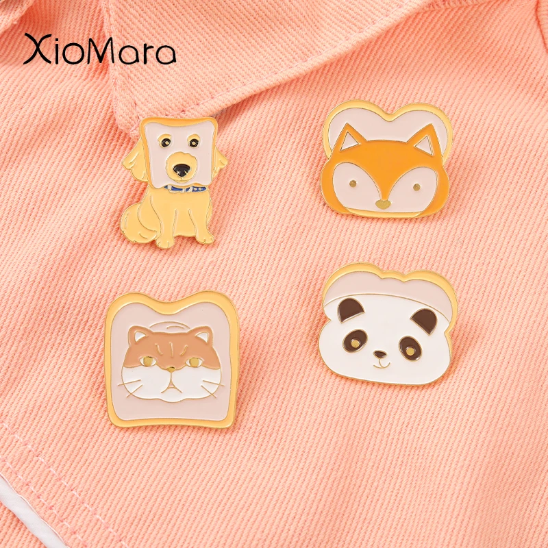 

Funny Animals Enamel Pin Cute Dog Cat Panda Fox Bread Face Badges Metal Denim Clothes Lapel Pins Jewelry Gifts For Kids