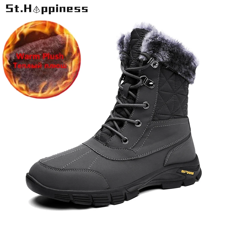 

Мужские ботинки на шнуровке, черные ботинки с высоким берцем, теплые плюшевые непромокаемые ботинки, Нескользящие уличные мотоциклетные бо...