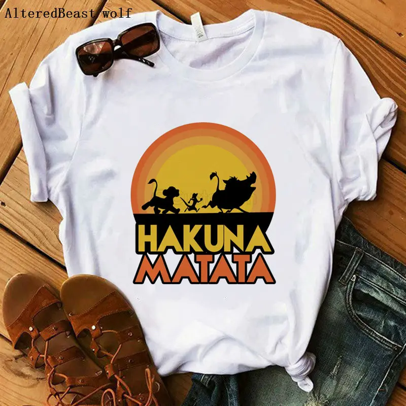 Забавная футболка с рисунком короля льва хакуна матата Харадзюку, белая футболка, Женская Повседневная футболка с коротким рукавом и принтом, модная женская футболка