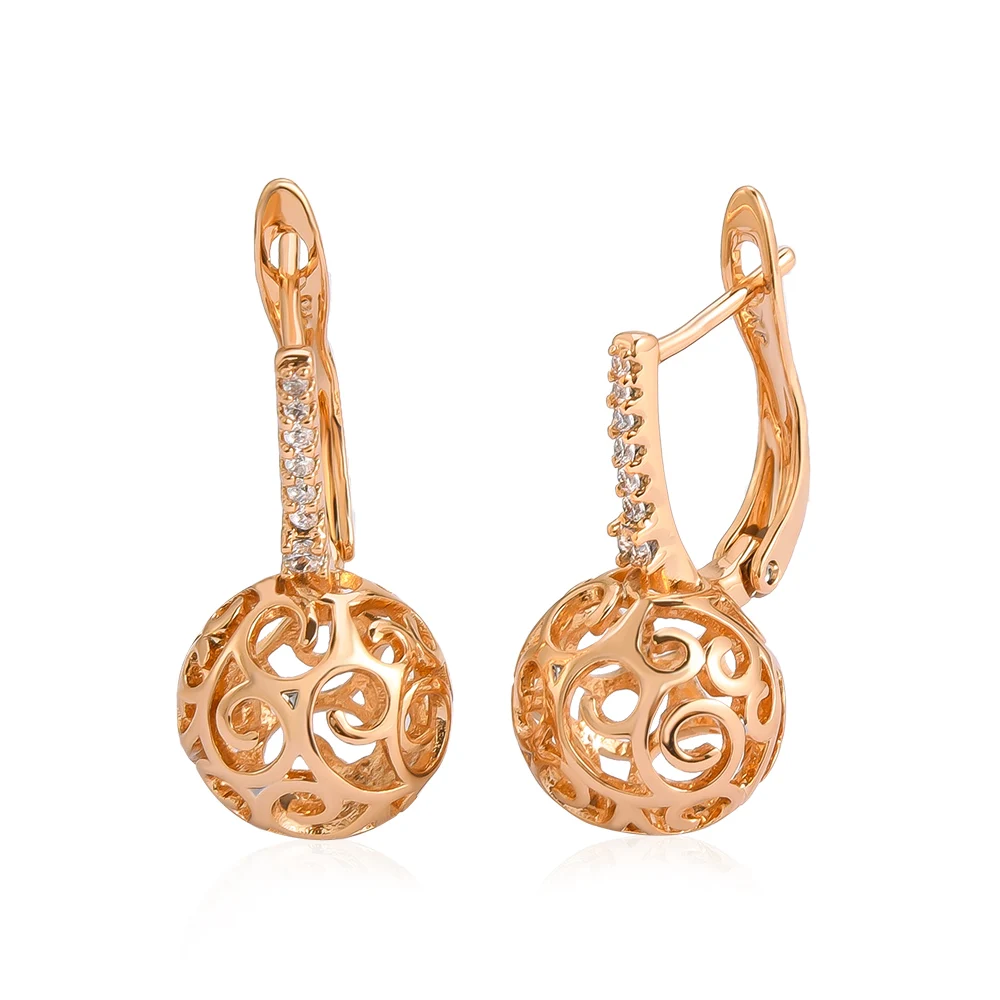 

Hanreshe 585 Rose Gold Color Stud Earring Natural Zircon Exquisite Statement Round Lantern Earring Fashion Jewelry Woman Gift