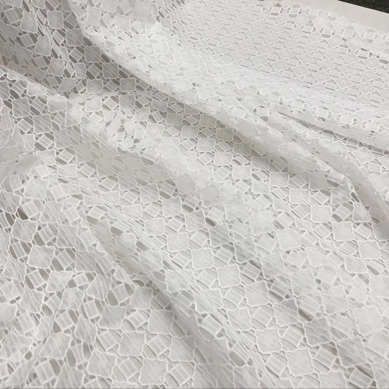 whtie lace fabric Высококачественная швейцарская Геометрическая кружевная ткань, ручная работа, платье своими руками, нигерийский ажурный кружевной модный кружевной материал - Цвет: whtie lace fabric