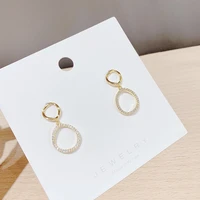 wholesale silver plated korean zircon asymmetric earrings womens simplenewing hollow circle geometry jewelry