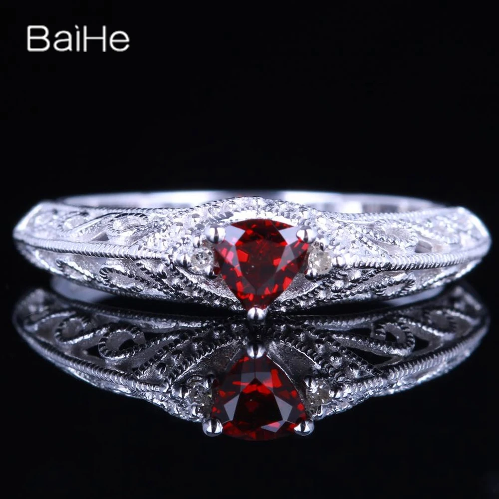 Кольцо BAIHE из белого золота с гранатом 14 к женское модное ювелирное изделие для