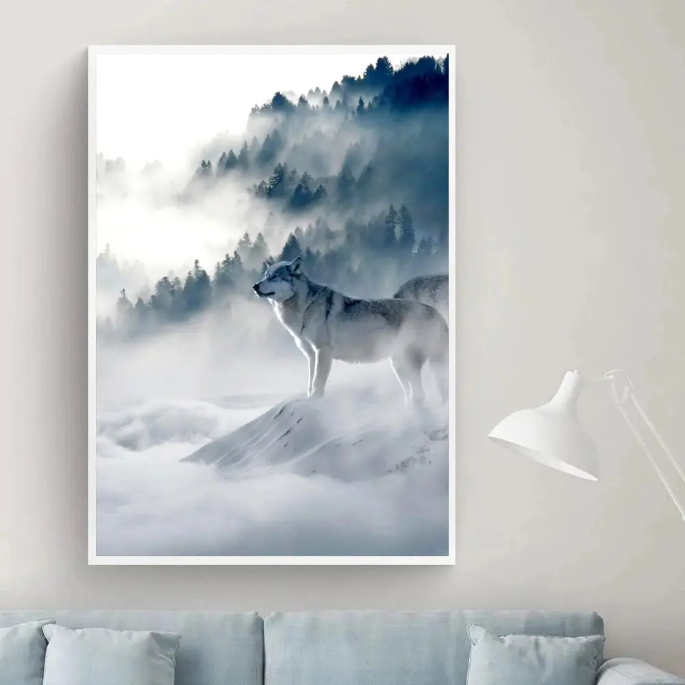 Настенный плакат в скандинавском стиле с волком дикой природой животными горным