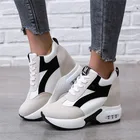 Кроссовки женские на платформе, повседневная обувь на танкетке, красные, черные, 2021