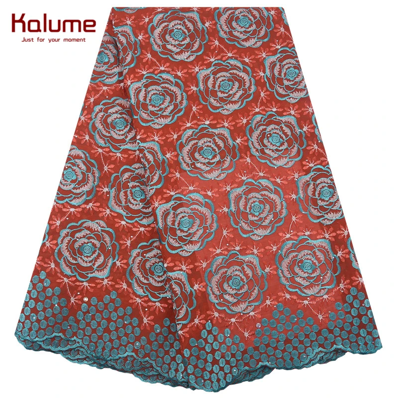 Kalume Fashion Nigerian Swiss Voile Lace Fabric Embroidery African Cotton With Stones For Daily Dress Party F1974 | Дом и сад