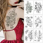 Большая роза, пион, лилия, лотос, хна, цветок, водонепроницаемый, временная татуировка, наклейка, черный Татто, боди арт, рука, поддельные татуировки для женщин