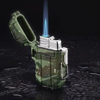 2021 new outdoor camping abs long time sealed waterproof blue flame cigar windproof straight lighter