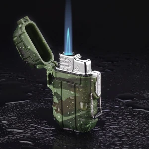 2021 New Outdoor Camping ABS Long Time Sealed Waterproof Blue Flame Cigar Windproof Straight Lighter