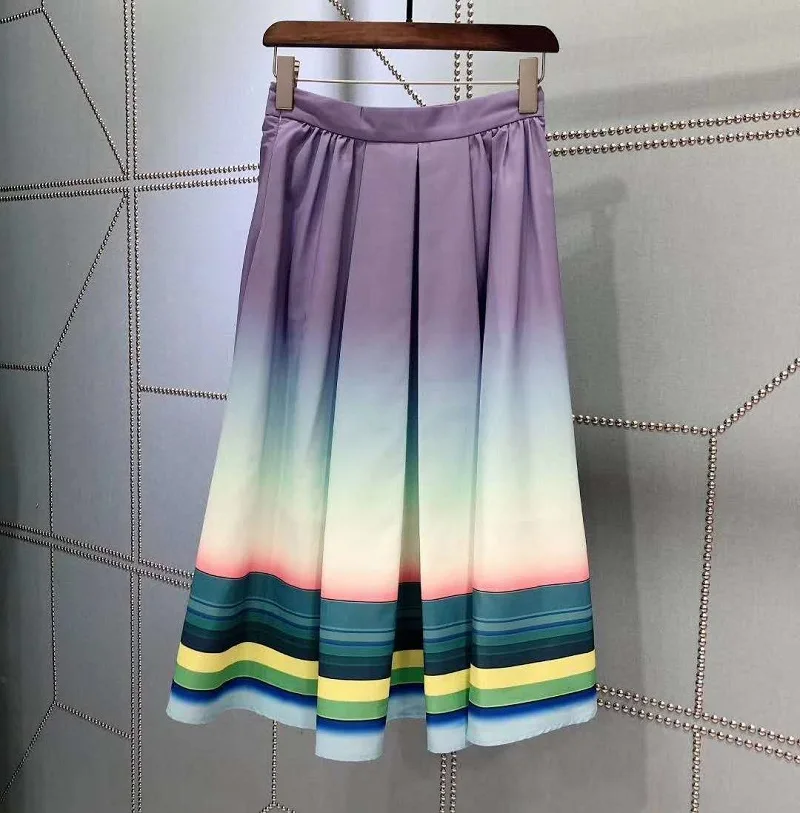 2020 Summer Fashion Suits High Quality Women Cute Animal Flower Short Sleeve Tops &amp Tees+ Gradient Color Print Skirt |