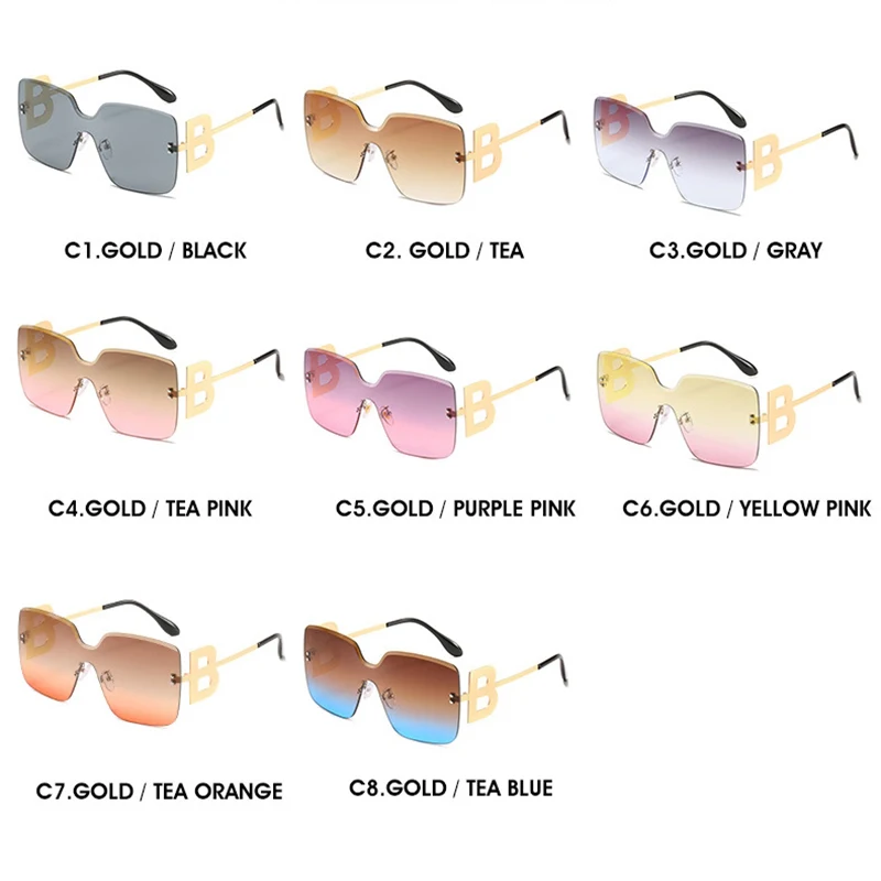

Oversized Sunglasses Woman Big Frame Rimless New Luxury Brand Gradient Sun Glasses Female Clear Shades For Women UV400