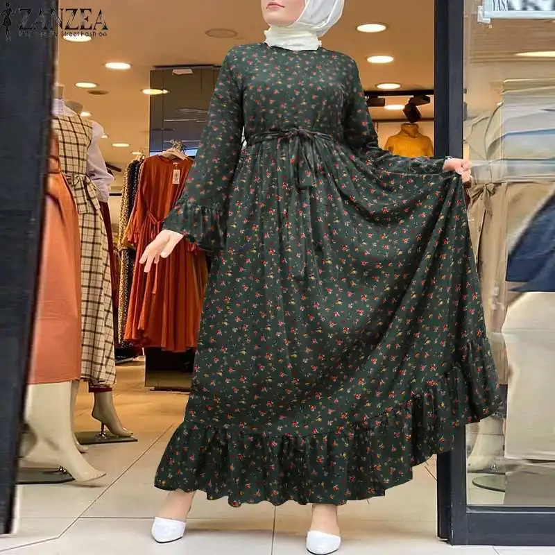 

Loose Robe Casual Floral Sleeve Long Sundress ZANZEA Women Print Maxi Dresses 2021 Spring Ladies Long Vestidos Bandage Plus Size