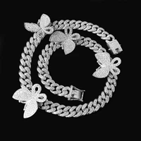 12mm iced out bling cz miami cuban link chain butterfly charm choker necklace hip hop rock bling wide cool women men jewelry