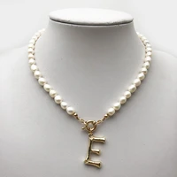 real pearl necklace choker alphabet a z initial pearl necklace stainless steel buckle goldcolor pendant freshwater pearl jewelry