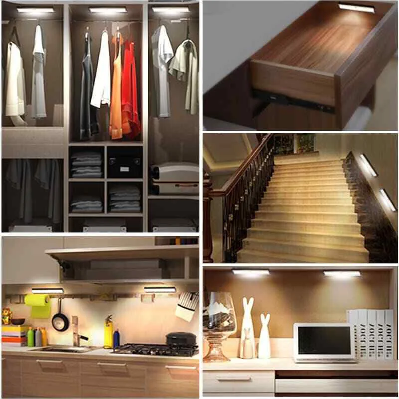 Светодиодный движения Сенсор ночные светильники для под шкаф Кухня полка