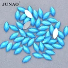 JUNAO 7x15 мм неоновые аквасиние стразы из смолы, стразы лошадиный глаз, аппликация с плоской задней поверхностью, стразы для скрапбукинга