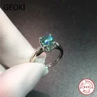 Geoki прошел алмаз Тесты 1 CT VVS1 синий зеленый Муассанит 4 зубец кольцо 925 пробы серебро Обручение кольца Для женщин Роскошные ювелирные изделия