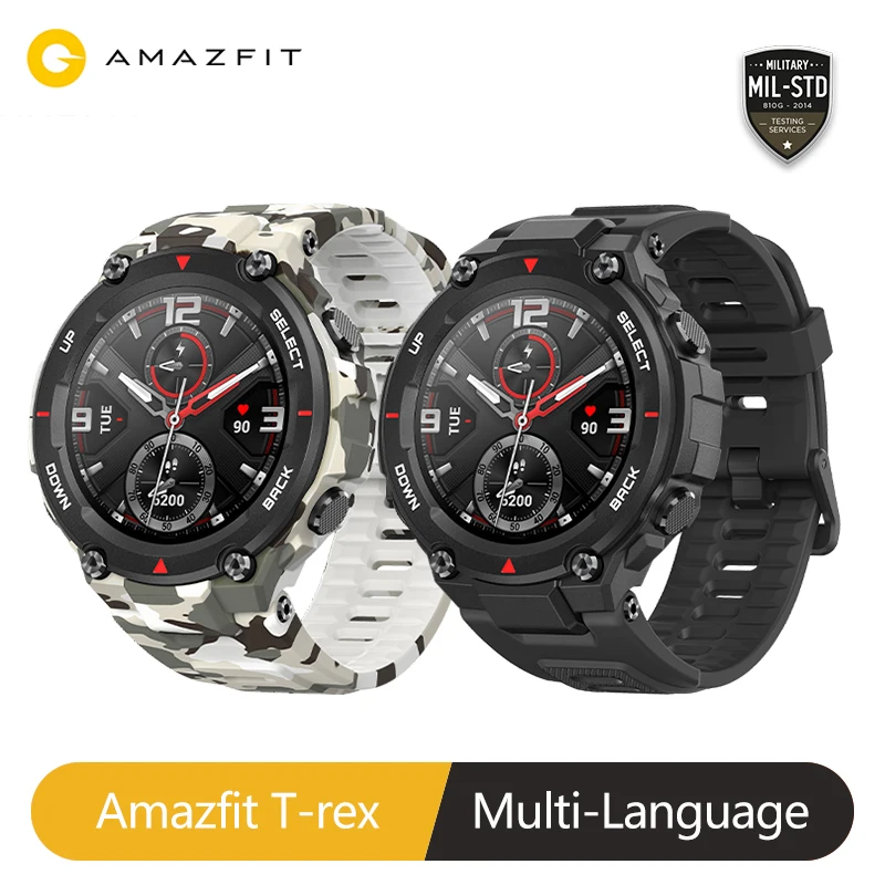 Умные часы Amazfit T-rex умные с поддержкой музыки 5ATM GPS/ГЛОНАСС 20 дней автономной
