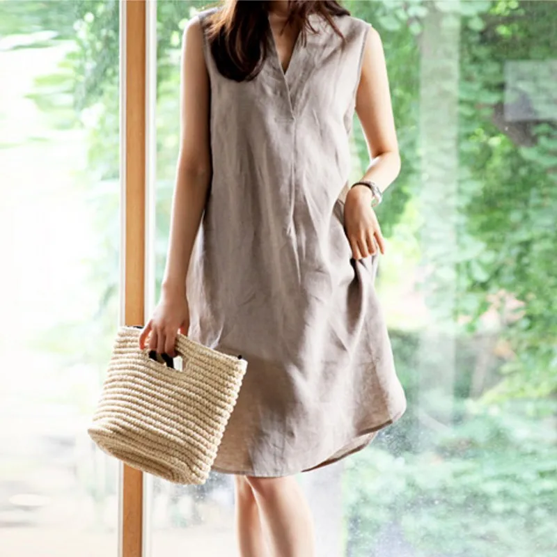 

Женское длинное платье-макси из хлопка и льна, повседневное пляжное праздничное платье с большими карманами, лето 2022