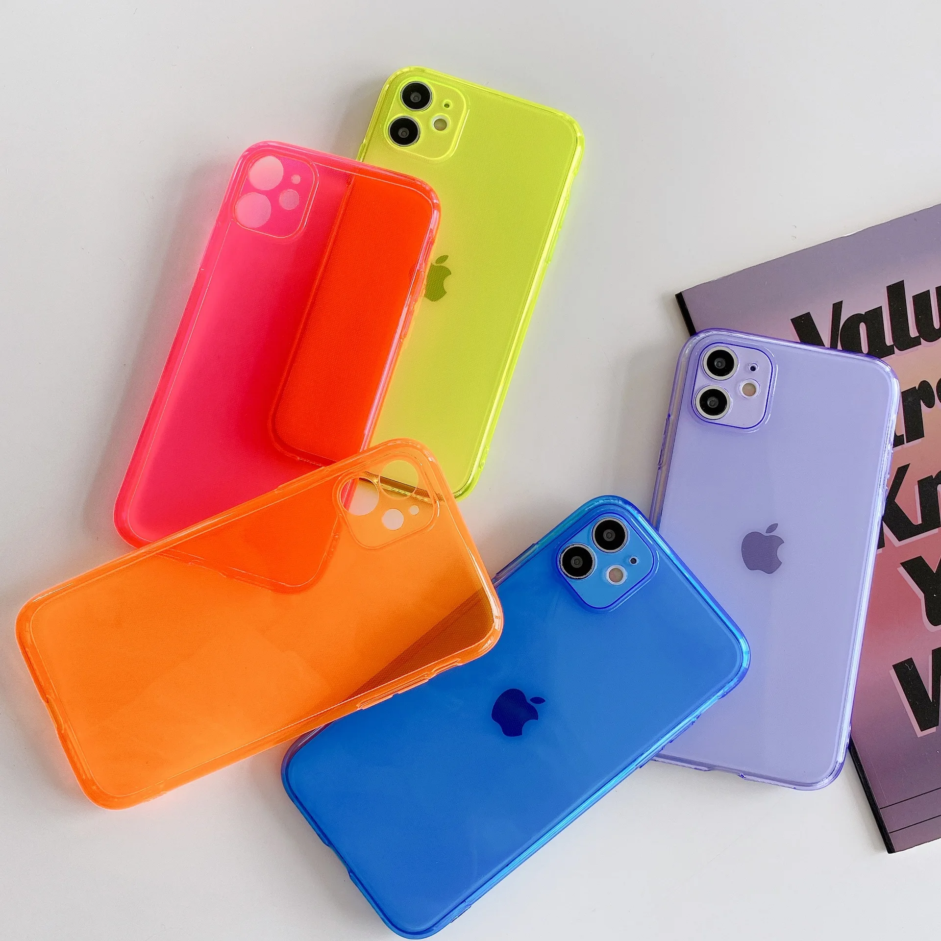 

New Silicone Phone Case For iPhone 11 12 Pro Max Mini Se 2020 XR XS Max 7 8 Plus X Soft TPU Colorful Fluorescent Clear Cases