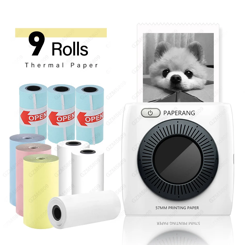 Add 9 Rolls Paper PAPERANG P2 карманный мини 58 мм портативный Bluetooth принтер Телефон фото беспроводное подключение HD термопринтер этикеток 1000 мАч батарея - Цвет: Add 9 Rolls Paper