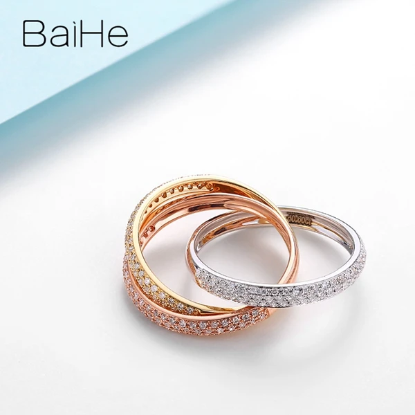 BAIHE, 18 карат, белый+ желтый+ розовое золото, сертифицировано, всего 0.58ct, Круглый, с натуральными бриллиантами, для женщин, свадьба, модный, хорошее ювелирное изделие, подарочное кольцо