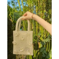 mini flap handmade flowers woveing pearl totes portable retro acrylic beaded woven handbags for women 2020