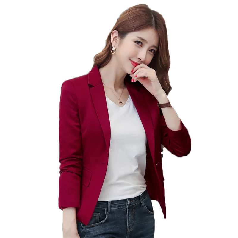 

Plus Size White Blazer Coat Women 2021 Spring Autumn New Korean Version Slim Short Suit Temperament Wine Red Blazer Jacket GH966