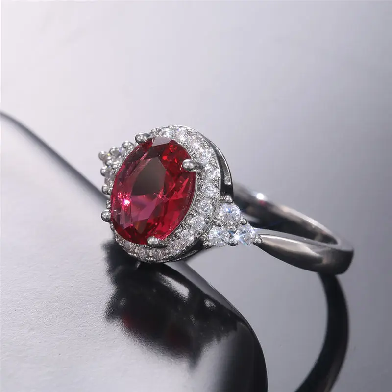 

Oval Cut Size 6-10 Red Color Main Stone Ring Jewelry Wedding Ring Women Fashion