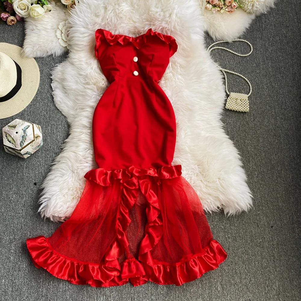 Женское многослойное платье макси с оборками элегантное вечернее прозрачное