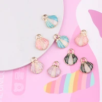 10pcs double color shell enamel charms pendant mini alloy glitter shell floating for diy jewelry making earring bracelet finding