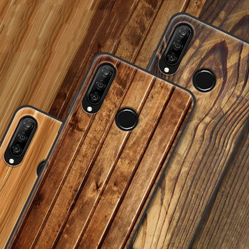 Чехол для телефона Huawei P30 Lite с деревянным и каменным узором мягкий силиконовый