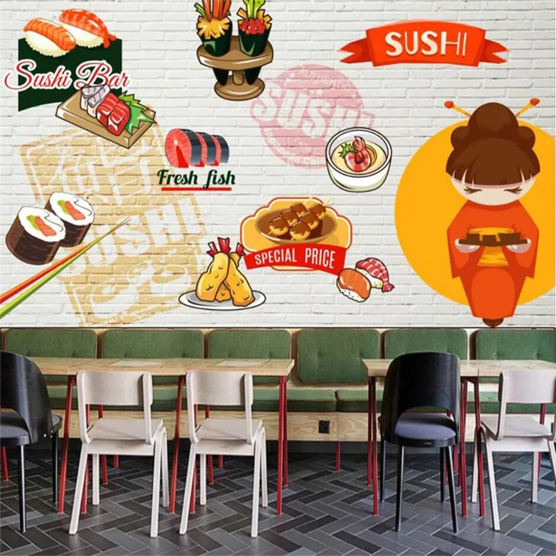 Настенная бумага на заказ с ручной росписью для японской кухни 3D обои суши