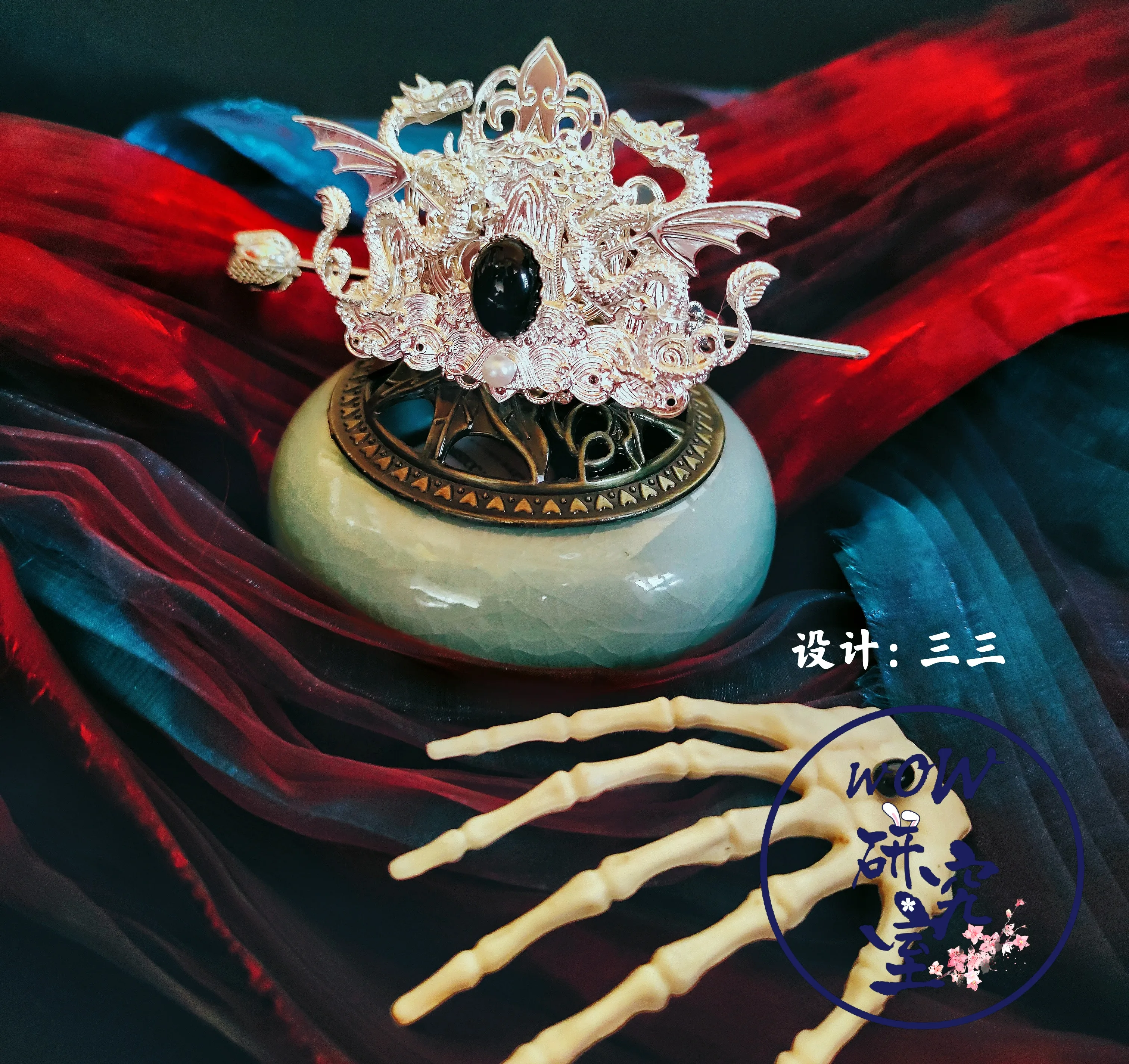 

Anime Tian Guan Ci Fu He xuan Hair Crown Men Women Ancient Style Hairpin Handmade Hair Accessories Props Gifts