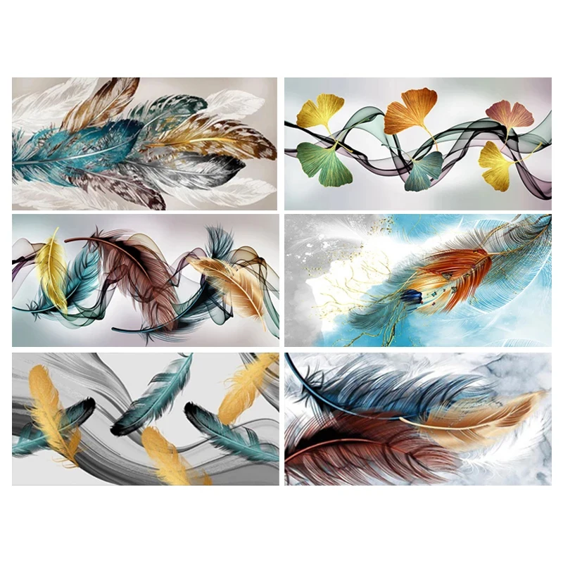 

Алмазная 5D Вышивка PDMDOG «листья, цветные перья», полноразмерная круглая/квадратная алмазная живопись «сделай сам», вышивка крестиком, украш...