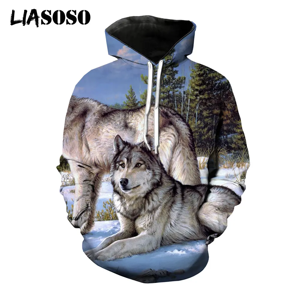 

LIASOSO 2021 3D Print Animal Wolf Hoodies Men Women Casual Long Sleeve Loose Hooded Sweatshirt Autumn Winter Cool Tops