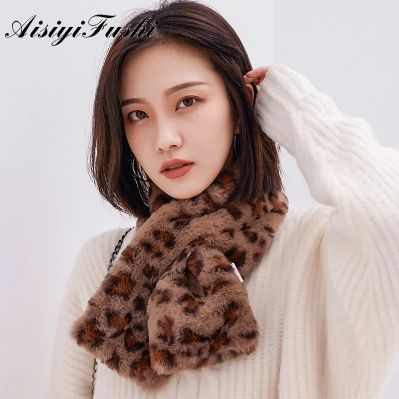 Высокое качество женские шарфы для шеи розовый Леопардовый мех глушитель