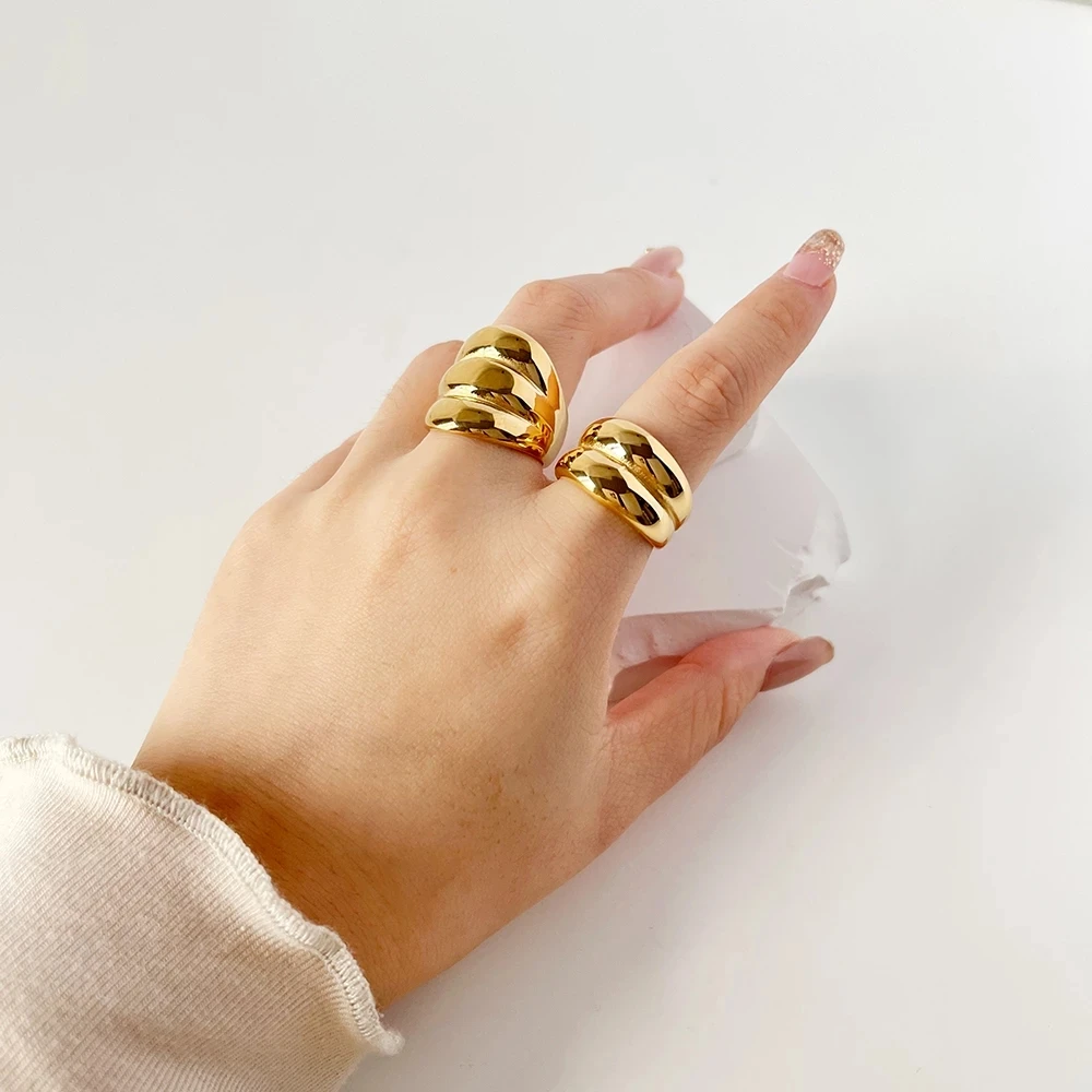 

Ghidbk Newest Minimalist Smooth Gold Color Multi Layered Rings Simple Titanium Steel Wide Finger Rrings For Women Chic Jewelry