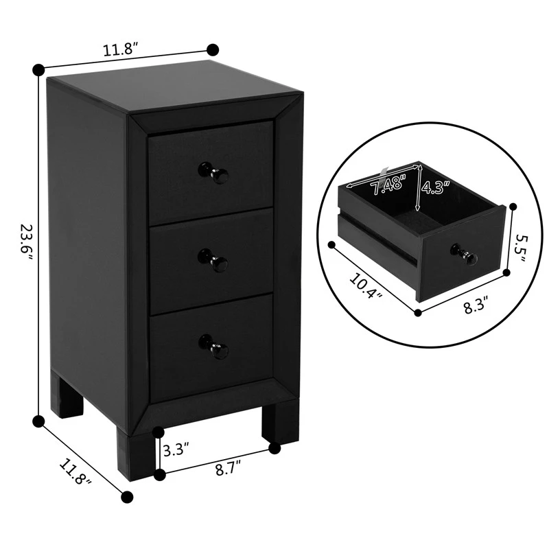 Современный Зеркальный тумбочка с 3 ящиками прикроватный столик для спальни