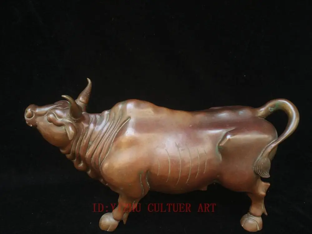 

YIZHU CULTUER ART L14'' Collected Large Ancient China Purple Bronze Carving Bull Statue Decoration