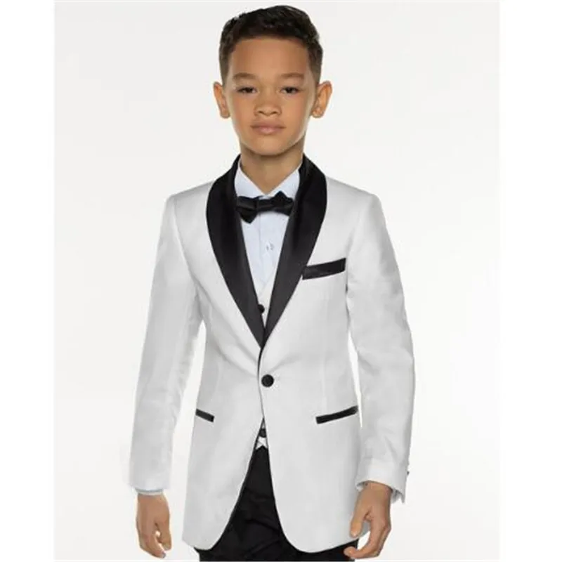 

2021 Costume Homme White Boy Suit 3Pieces(Jacket+Pant+Vest+Tie) Groom Prom Terno Masculino Trajes De Hombre Kids Suit Set
