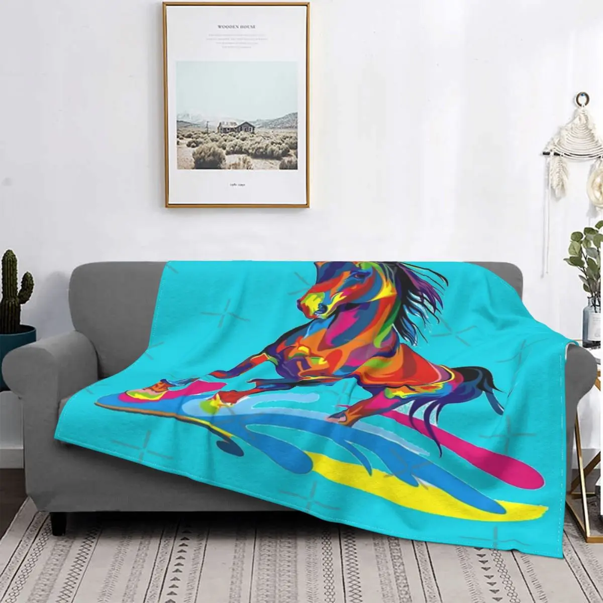 

Manta de caballo pintado en colores atractivos, colcha de cama a cuadros, toalla de lino, manta con capucha, pickick