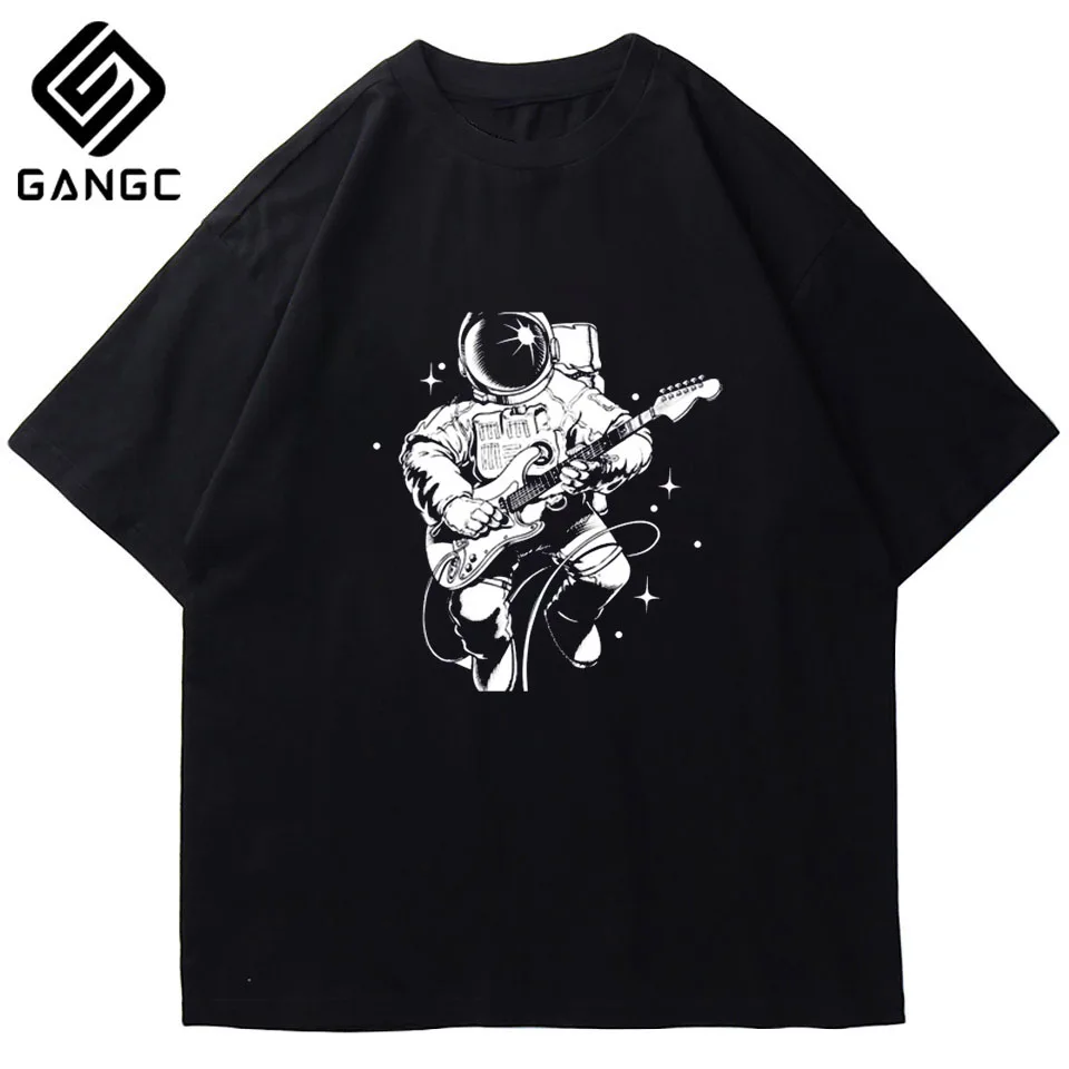 

Funny design Cotton casual short sleeve astronaut printing men T shirt O-neck knitted Vintage fabric street men t-shirt