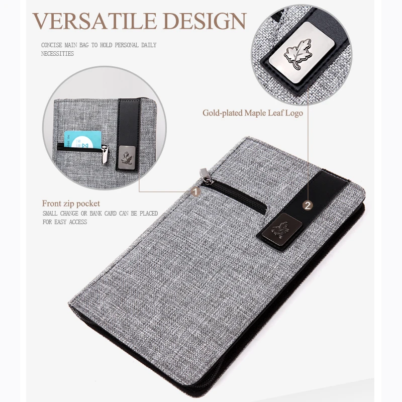 CAI Men Long Wallet Zipper Clutch Purse Waterproof Wallets Clip Passport Credit Card Holder Fashion Handbag for Male Bag Gift