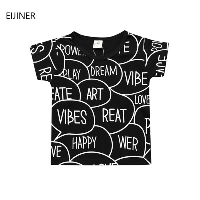 Детская одежда с короткими рукавами принтом в виде букв для малышей маленьких