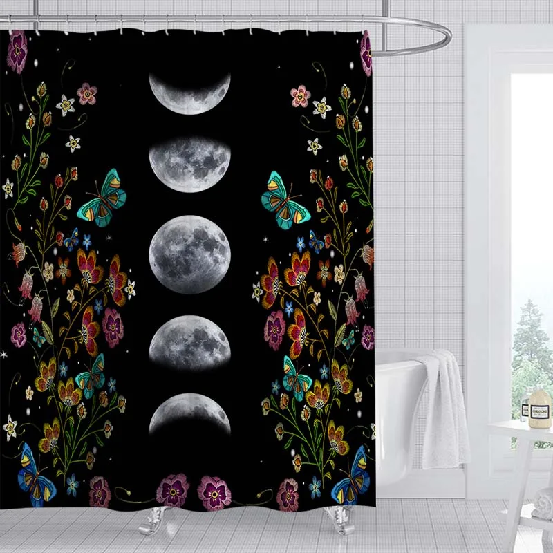 

Northern Europe Plant Flower Shower Curtain 3D Moon Sky Waterproof Mildew Proof Toilet Door Window Bathroom Curtains Home Decor