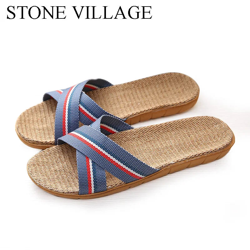 Тапки женские/мужские льняные натуральная плоская подошва Нескользящие