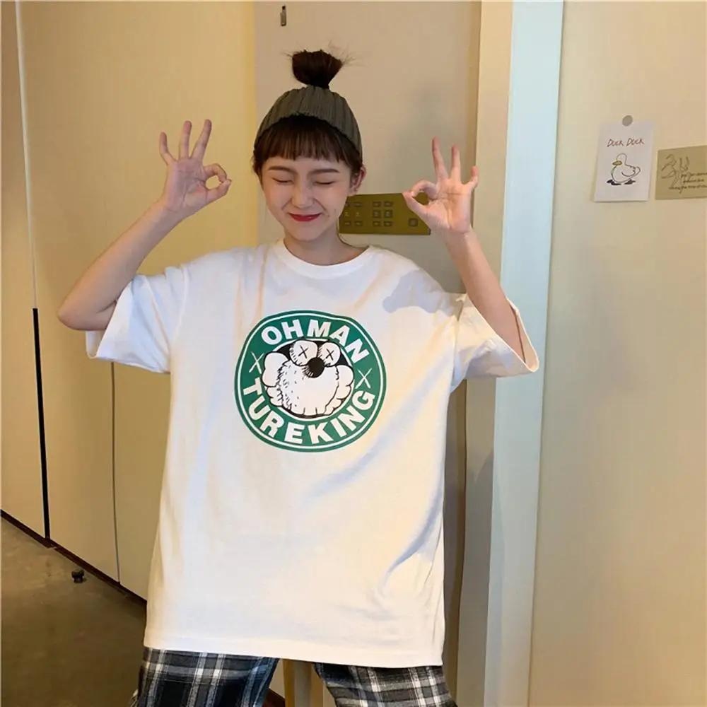 Женская свободная футболка большого размера с принтом из мультфильма для отдыха