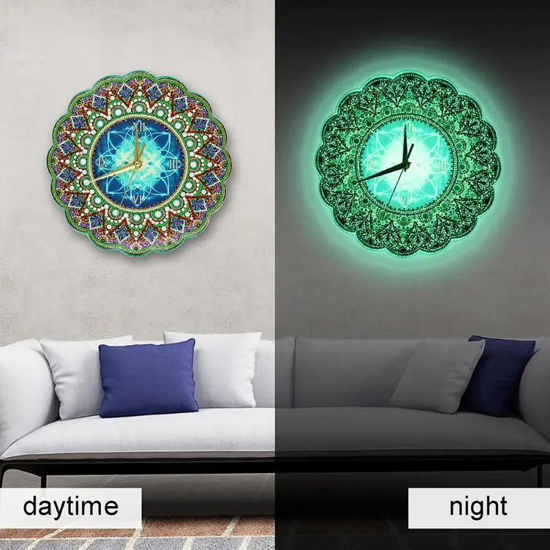 Cross Stitch Datura Hanging Clock Luminous PVC Chevron DIY Full Drill Special Shape Diamond Painting Home Wall Decoration | Дом и сад