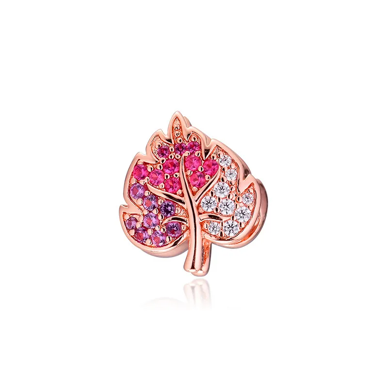 

2019 Sparkling Pave Leaf Charm Beads for Jewelry Making Mixed Color Stones Crystal Beads for Bracelets Women Rose Golden Jewelry